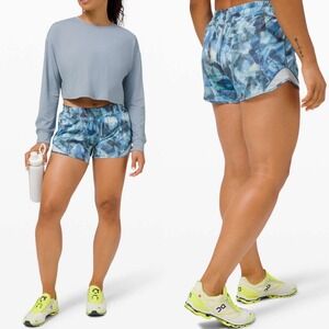 Lululemon Hotty Hot Shorts Long Tall Womens Sz‎ 4 Blue Glow W7ATKT Lined Running